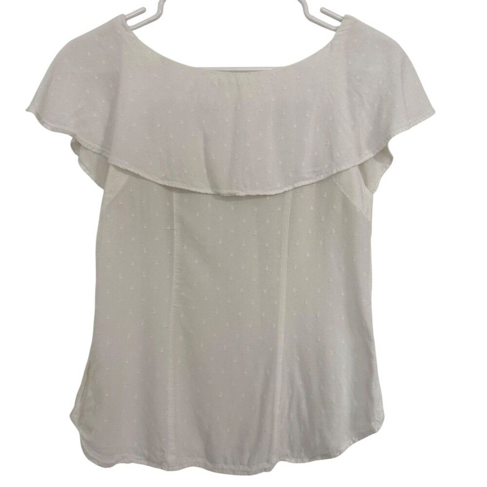 Anthropologie Maeve Size 2 -XS- Eloise Swiss Dot Blouse Button Front White - Picture 4 of 7